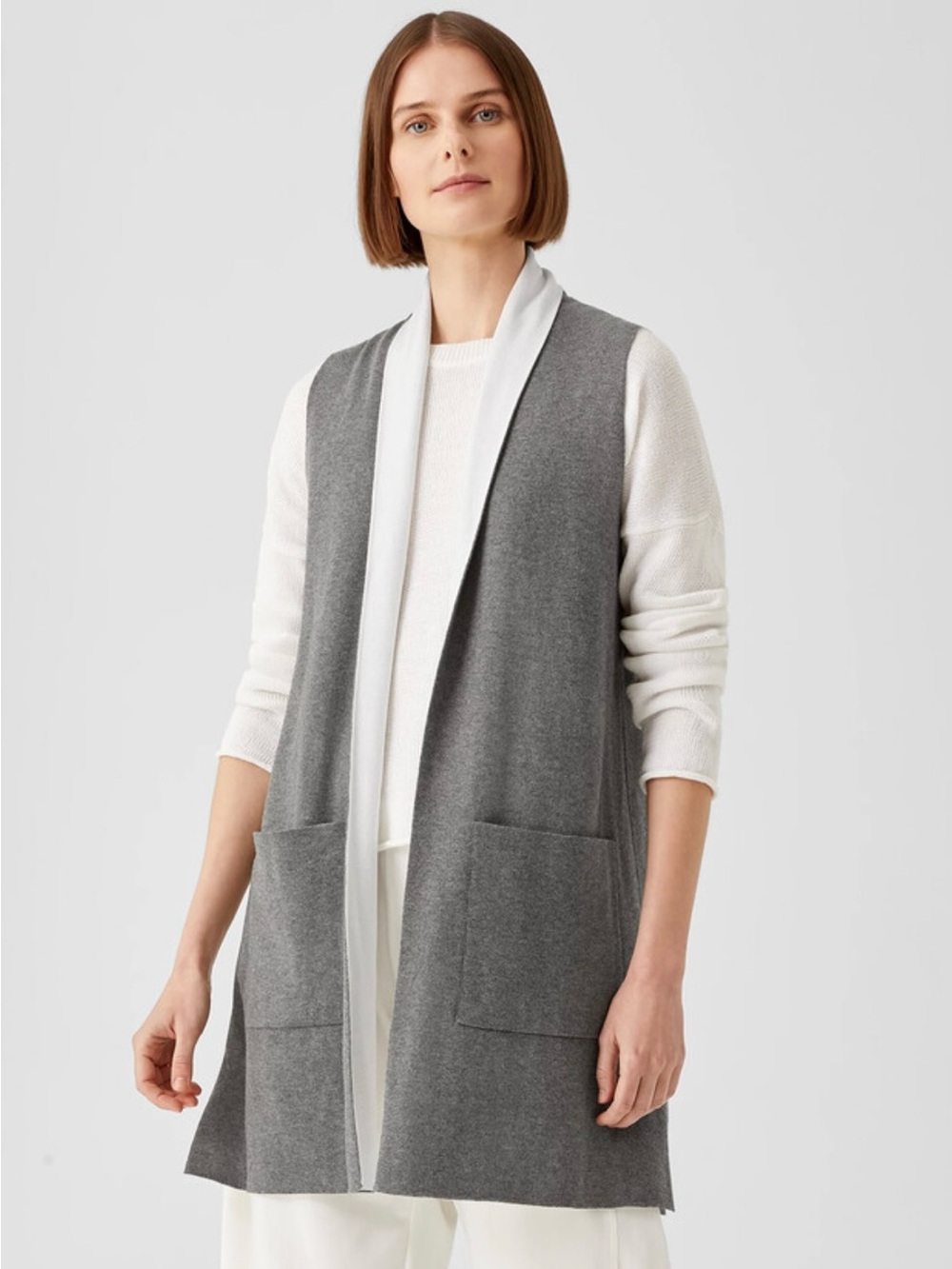 Eileen Fisher Peruvian Organic Cotton Blend Gray Sleeveless Longline Vest 2X